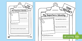 You can fill the colors in prepared image outlines and can also create your own original drawings. My Superhero Identity Worksheet