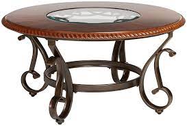Vintage coffee, console, sofa & end tables : Ashley Furniture Signature Design Gambrey Traditional Round Cocktail Table With Glass Inlay Red Round Cocktail Tables Cool Coffee Tables Round Coffee Table