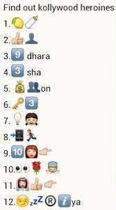 Answer of this puzzles:guess tamil movie actor and actress names from emoticons and smileys. Find Out Kollywood Heroines Puzzlersworld Com