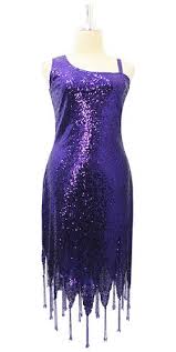 Short Dark Purple Sequin Fabric Dress With Jagged Beaded Hemline Beaded Cocktail Dress Sequin Cocktail Dress Beaded Dress Short