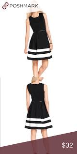 Calvin Klein Fit Flare Dress Black White Stripe Fit Flare Dress White A Line Dress Calvin Klein Black Dress