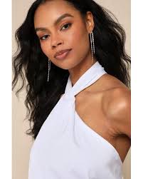 Lulus Women's White Sleek Essence Satin Halter Sleeveless Mini Dress