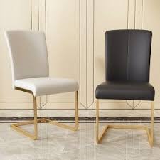 Modern Minimalist Upholstered White Black Dining Chairs Pu Leather Dining Chairs Set Of 2 Gold Metal Base In 2020 Dining Room Chairs Modern Dining Chairs Gold Dining Chairs