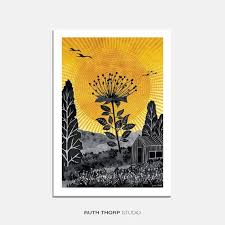The Tallest Flower Art Print Cabin Garden Sun Rays Etsy Flower Prints Art Art Art Prints