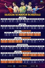 Pro Kabaddi 2018 Schedule Pro Kabaddi All Team Pro