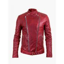 Balmain Red Quilted Leather Biker Jacket Mens Jackets Casual Leather Jacket Men Red Jacket Leather
