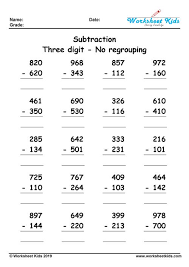 S1 1) the hare and the tortoise ran a race. 3 Digit Subtraction Without Regrouping Worksheets Free Printable Pdf