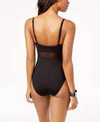 Kenneth Cole Mesh Inset Tummy Control One Piece Swimsuit Black M One Piece Beach Chic Fashion Macys Fashion