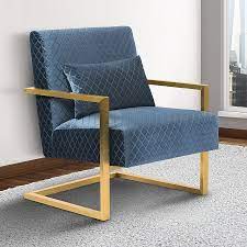 Black velvet office chair with wheels and arms velvet desk chair for home office working (black). Armen Living Skyline Contemporary Accent Chair In Blue Velvet With Gold Brushed Steel Finish 1stopbedrooms