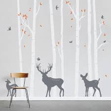 Birch Tree Wall Decal Canada Zoomie Kids Birch Tree Forest With Deer Wall Decal Colour White Storm Grey Persimmon In 2020 Deer Wall Decal Deer Wall Woodland Wall Decals