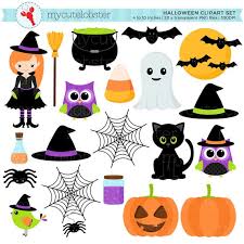 Download Halloween Clipart Set Clip Art Set Of Witch Cat Halloween Etsy