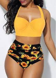 High Waist Halter Cutout Back Printed Bikini Set Modlily Com Usd 27 87 In 2021 Printed Bikini Sets High Waisted Bathing Suits Bikinis