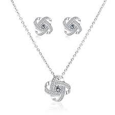 Women S Cz Love Knot Pendant Necklace And Stud Earrings Jewelry Set Gift Jewelry Mom Gifts Jewelry Jewelry Sets