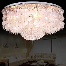 7 Light Crystal Flush Mount With White Mother Of Pearls Chandelier Ceiling Lamp Pearl Chandelier Ceiling Lights Ceiling Lamp