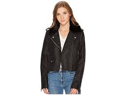 Levi S R Asymmetrical Banded Bottom Moto With Sherpa Collar Black Women S Coat Put Some High Octane In Your Throw Clothes Womens Black Coat Coats For Women