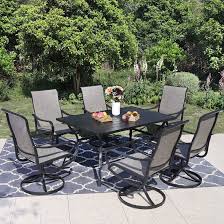 Dress up your deck with adirondack patio chairs or add a little movement to the seating arrangement with rocking patio chairs or a patio swing chair. Red Barrel Studio Leigh Rectangular 6 Person 60 2 Long Dining Set Reviews Wayfair