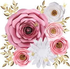 Large rose gold artificial flowers. Buy Paper Flowers Decorations For Wall Large 3d Artificial Fake Flower Wall Decor Baby Girl Boy Nursery Room Bridal Shower Wedding Centerpiece Party Backdrop Online In Turkey B08hd6k44s