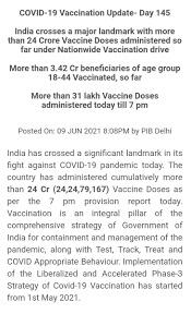 The rollout of covaxin, the vaccine still in trials, has been approved for emergency use in india, but neither its creators nor government officials have published. Indiafightscorona On Twitter Indiafightscorona Covid19vaccination Update Day 145 India Crosses A Major Landmark With More Than 24 Crore Vaccine Doses Administered So Far Under Nationwide Vaccination Drive More Than 3 42 Cr Beneficiaries