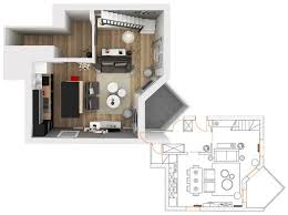 Plan 2d Et 3d Pour L Amenagement D Une Piece A Vivre Et D Une Cuisine D Un Appartement Idees Pour La Maison Maison Appartement