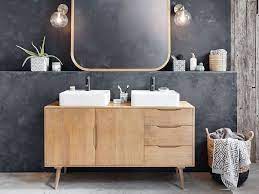 Meuble salle de bain marina stratifié gris avec un miroir deux bandes pour la décoration moderne de vos salles des bains. Enfilade Salle De Bain Le Meuble Sous Vasque Qui Change Joli Place