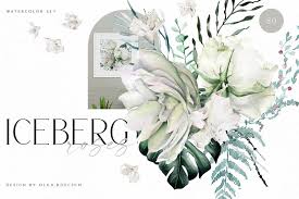 This flower border clipart features a bunch of flowers in each of the four corners. Watercolor White Flowers Clipart Greenery Tropical Clipart With White Roses For Wedding Invitations In Illustrations On Yellow Images Creative Store