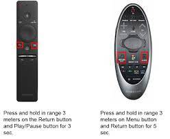 Next, press and hold the return and play/pause buttons simultaneously for at least 3 seconds. Samsung Tv Ua Ks Why My Remote Control Isn T Working Samsung Support Pk