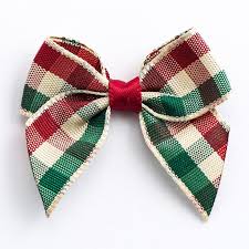 Volume discounts available based on quantity per item and can be viewed when entering quantities. 12 Cream Red Green Check Ribbon Bows 4cm Favour This