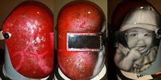 Cool welding helmets will give you a genuine look while also delivering great functionality. Pipeliner Welding Helmet With The Daughter S Picture Custom Airbrush Painted Welding Helmets Zimmer Designz Just Airbrush