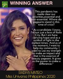 But we need to look for someone greater than pia & catriona! Winning Answer Rabiya Mateo Miss Pageanthology 101 Facebook