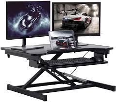 Freestanding kitchen sink workstations computer desks. Amazon Com Standing Desk Home Office Desk Dual Monitor 32 Inches Adjustable Height Steel Coverter Stand Up Desk With Keyboard Tray Ergonomic Home Office Computer Desk Workstation Black Office Products