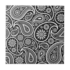 Black And White Paisley Pattern Black White Vintage Paisley Damask Pattern Ceramic Tile Zazzle Com Paisley Stencil Paisley Art Paisley Pattern