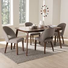 Baxton Studio Wesley Mid Century Modern Light Grey Fabric Upholstered Walnut Finished Wood 5 Piece Dining Set Wesley Light Grey 5pc Dining Set In 2020 Dining Furniture Sets Mid Century Modern Dining 5 Piece