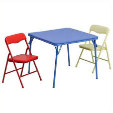 A kid's table with multicolored chairs is great for snack time or arts and crafts activities. Lancaster Home 3pc Kids Folding Table And Chair Set Sears Marketplace