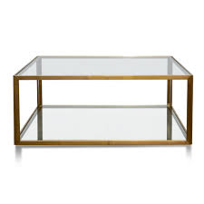 Metal & glass coffee tables; Melody 1m Square Glass Coffee Table Gold Base Interior Secrets