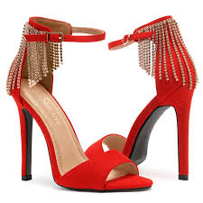 Find great deals on ebay for red strappy high heels. Shoe Land Charming Rhinestone Tassel Ankle Strap Open Toe Stiletto Heel 1836 Red