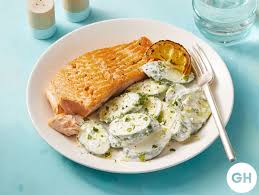 Salmon With Creamy Feta Cucumbers Recipe Gluten Free Recipes For Dinner Recipes Food