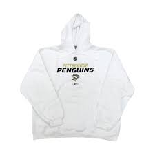 Pittsburgh penguins superior '47 lacer hood. Pittsburgh Penguins Reebok Wordmark White Hooded Sweatshirt Steel City Collectibles