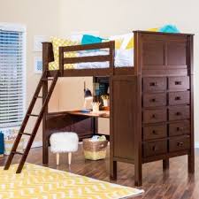 A black stepladder provides easy access. Kenai Loft Bed With Dresser Twin Loft Bed Loft Bed Bunk Bed With Desk