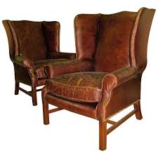 Two George Iii Style Wingback Chairs With Distressed Leather In 2020 Leather Chair Leather Wingback Chair Wingback Chair