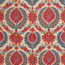 Zenobia Linen Print Pompeian Red Blue Blue Fabric Pattern Fabric Decor Blue Fabric