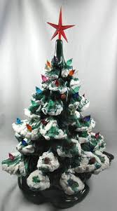 Ceramic christmas tree large white with blue penguin lights and icy snow and golden luster. Old Fashioned Ceramic Christmas Tree W Snow 16 Inches Home Decor Home Living Privius Com