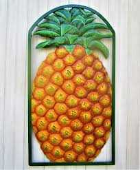 Pineapple Wall Panel Metal Art Wall Hanging Outdoor Metal Wall Art Hand Painted Metal Tropica Tropical Wall Art Tropical Wall Decor Outdoor Metal Wall Art