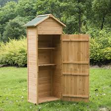 Exterior Small Oak Wood Suncast Storage Shed On Natural Green Grass And Pittosporum Tenuifolium Outdoor Tool Storage Garden Tool Storage Garden Storage