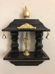 Set Of 2 Pooja India Wall Hanging Home Decor Entry Way Traditional Wooden Lamp Idol Shelf Hindu Mandir Puja Bells House Interior Decor Decor Pooja Room Design