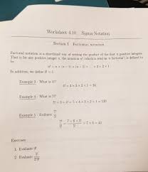 (1) solve the following quadratic equations by factorization method. Solved Worksheet 4 10 Sigma Notation Section 1 Factorial Chegg Com