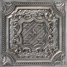 From Plain To Beautiful In Hours Elizabethan Shield 2 Ft X 2 Ft Glue Up Pvc Ceiling Tile In Aged Silver Dct04ags 24x24 Faux Tin Ceiling Tiles Pvc Ceiling Tiles Tin Ceiling Tiles