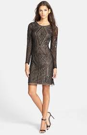 Adrianna Papell Beaded Mesh Sheath Dress Nordstrom Long Sleeve Short Dress Dresses Party Dress