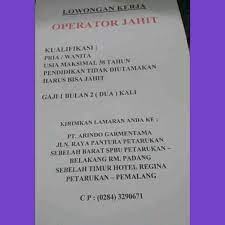 Lulusan sma smk d3 s1 semua jurusan lowongan bank bumn cpns terlengkap dan terupdate dari sumber yang terpercaya. Pt Arindo Garmentama Pemalang Lowongan Kerja Jahit