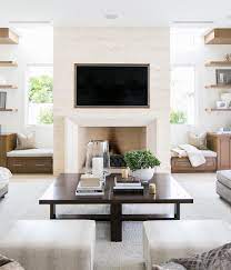 Limestone Fireplace In Neutral Living Room Limestone Fireplace Farm House Living Room Modern Farmhouse Living Room