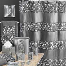 22 Pc Silver Hollywood Glamour Bling Sequined Shower Curtain Bath Accessory Set Silver Shower Curtain Popular Bath Silver Bathroom